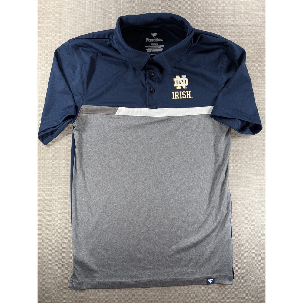 Fanatics Notre Dame Fighting Irish Polo‎ Shirt Mens Small Navy Blue Grey Sport